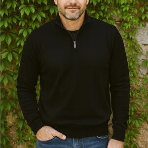 BOSS HUGO BOSS Black Quarter Zip Merino Wool Sweater, XL